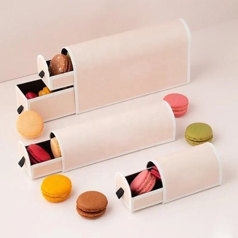 Fabrik niedrigen Preis Macaron-Paket mit Band einreihigen Schublade Stil Macaron Kuchen Geschenk verpackungs boxen