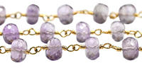 Chaîne de chapelet en améthyste facettée en forme de rondelle, plaquée or 18 carats, en laiton, avec pierres précieuses enveloppées de fil, vendue au mètre