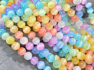 Perles rondes lisses en sélénite naturelle colorée 6mm 8mm 10mm 12mm, perles de pierres précieuses en vrac pour la fabrication de bijoux, vente en gros - Product Image 3