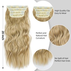 Extensions de cheveux synthétiques à clipser, 4 pièces, mèches longues ondulées blondes mélangées brun <span class=keywords><strong>miel</strong></span> doux pour femmes - Product Image 3