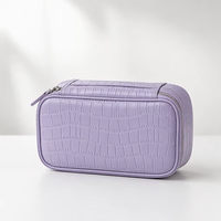 Sac de toilette JOYSUN en cuir à motif crocodile violet clair, fermeture éclair, imperméable, grande capacité, pour organiser les affaires