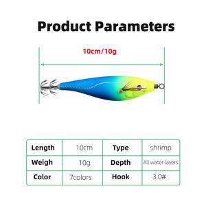 Vente en gros de crevettes lumineuses 10cm/10g appâts durs crevettes en bois crochet de calmar pour poissons d'eau salée équilibre coloré Luya faux appâts de pêche - Product Image 3