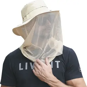 Yüksek kaliteli unisex cibinlik şapka polyester su geçirmez güneş şapkası gizli net örgü açık balıkçılık arıcılık şapka