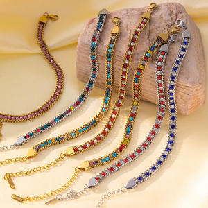 Top Qualité En Acier Inoxydable 18K Coloré Zircon Épissage Perle Griffe Chaîne Bracelet De Luxe CZ Chaîne Cubaine Bracelet Pour Les Femmes Cadeau - Product Image 3