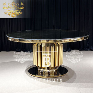 Luxury Dining Wedding Mirror Glass Top Gold Stainless Steel 6 Seater Round Event <strong>Table</strong> - Product Image 2