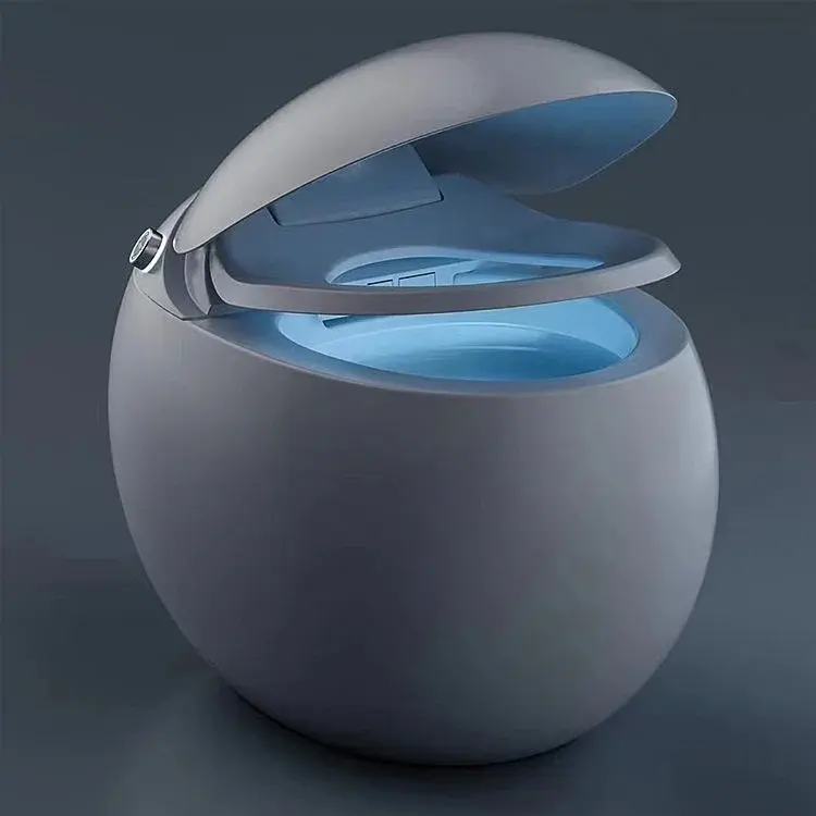 Placard à eau en forme d'oeuf, toilette de luxe, une pièce, couleur blanche, pieds affleurants, montage au sol, toilette intelligente en forme d'œuf