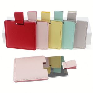 Ultra-Thin Compact Pocket Travel <b>Mirror</b> 6X6cm Mini Handheld Stainless Steel Unbreakable <b>Mirrors</b> With Pu Leather Case - Product Image 2