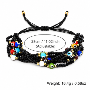 Pulsera Go2boho con Cuentas <span class=keywords><strong>de</strong></span> Vidrio Facetado Negro, Cuentas <span class=keywords><strong>de</strong></span> Ojo Turco, Chapado en Oro <span class=keywords><strong>de</strong></span> 18K, Ajustable, Regalo Bohemio - Product Image 6
