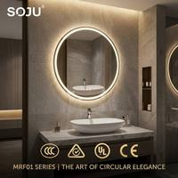 Miroir mural intelligent à écran tactile rond anti-buée avec éclairage LED à trois couleurs changeantes, miroir de salle de bain intelligent mural