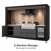 Ensemble de cuisine extérieure de luxe pour patio, armoire de cuisson modulaire résistante aux intempéries avec barbecue au gaz et au charbon, évier et hotte aspirante
