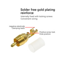 Conector RCA Lotus Chapado en Oro Sin Soldadura, Conector de Audio y Video para Altavoz, Amplificador, Cable AV