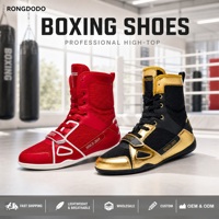 Chaussures de boxe et de lutte RONGDODO montantes personnalisables avec logo, en microfibre respirante, soutien de la cheville pour les arts martiaux - Vente en gros pour distributeurs