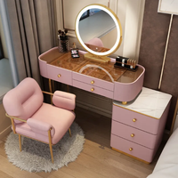 Meuble de chambre à coucher moderne de style nordique, miroir de maquillage à LED, table de toilette