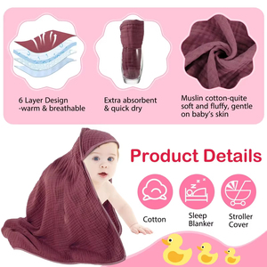 Toalla de Baño Esencial Suave y Absorbente con Capucha para <span class=keywords><strong>Recién</strong></span> <span class=keywords><strong>Nacido</strong></span>, 100% Algodón de Muselina, para Bebés, Niños Pequeños e Infantiles, Esencial de Baño - Product Image 5