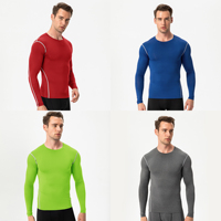 Chemises de course et de fitness à manches longues pour homme, couche de base de compression, séchage rapide, hauts de gymnastique à rayures latérales