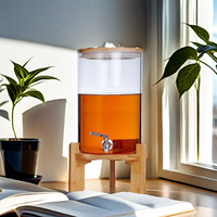 Conteneur à eau et à vin de 11 L en verre borosilicate, distributeur de jus, bocaux de stockage avec poignée, couvercle en bambou et robinet