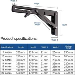 Supports d'étagère pliants robustes et durables 40cm 2pcs Support d'étagère pliable en métal pour table de banc Charge maximale: 250lb - Product Image 6