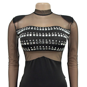 Q31223 robe transparente de fête de célébrité ébloui velours maille strass robes de soirée fendues pour les femmes robes de bal - Product Image 2