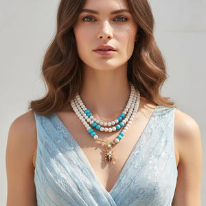 Nouvel Arrivage Collier Superposé Perlé avec Perles de Zircon et Pendentif Scarabée Plaqué Or 18K, Bijou Tendance Unisexe, Cadeau, Bijoux de Mode - Product Image 1