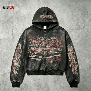 Sudadera con capucha prémium para hombre 2026 de 500 g/m² con lavado ácido, peso pesado, estilo vintage desgastado, forro polar, <span class=keywords><strong>top</strong></span> de streetwear, personalizable al por mayor - Product Image 1
