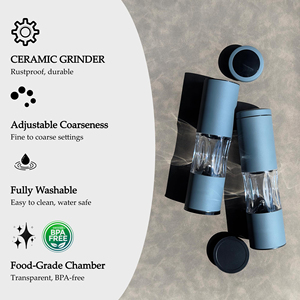 Moulins à sel et à poivre en métal de qualité supérieure, moulin à poivre manuel avec broyeur en céramique réglable, petit moulin à épices pour barbecue, logo personnalisé - Product Image 2