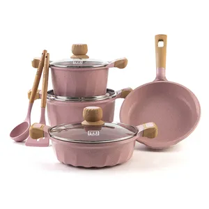 Rench-Juego de utensilios de cocina de color rosa, olla de sopa de 20 CFench ench 24 Cench ench pan