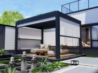 Pergola rétractable motorisée de style européen, noire mate, pour balcon et jardin, inclinaison réglable, anti-UV, imperméable
