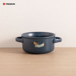 china factory price oem custom logo 4.5 5.5 7.5 cartoon design cute porcelain stoneware ceramic bowls <b>set</b> with double handle - Product Image 4