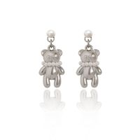 Boucles d'oreilles Gaovo Cottagecore en forme d'ours de dessin animé avec perles, pour femmes, en acier inoxydable, couleur argent, résistantes au ternissement, bijoux d'oreille