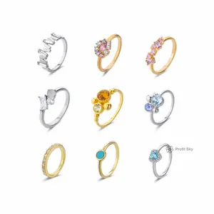 Wholesale Silver Jewelry Candy Colorful Treasure Ring Women S925 Silver Gold Plated with Diamonds Open Finger Ring