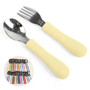 ES-Pro New Arrival Baby Feeding Spoon and Fork Set Food Grade Silicone and Super Soft 304 Stainless Steel PP Material