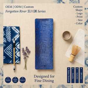 Assiette rectangulaire empilable en mélamine 14 pouces OEM ODM, motif bleu abyssal profond en relief, pour mariage, banquet, style bohème - Product Image 1