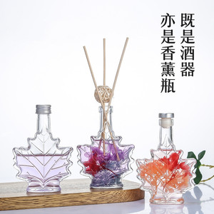 Bouteille en verre plate en forme de <span class=keywords><strong>feuille</strong></span> <span class=keywords><strong>d</strong></span>'érable 50ml 100ml 250ml transparente pour mini spiritueux, <span class=keywords><strong>vodka</strong></span>, whisky <span class=keywords><strong>avec</strong></span> bouchon à vis – Vente en gros - Product Image 3