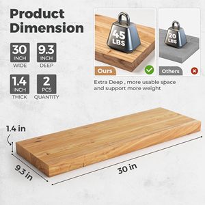Étagères flottantes en bois d'orme massif à bords naturels, style rustique, avec <span class=keywords><strong>support</strong></span> <span class=keywords><strong>invisible</strong></span>, à fixer au mur pour rangement et présentation dans la chambre - Product Image 3