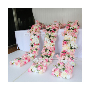 Guirnalda Floral Artificial para Escenario de Boda LFB1372, Arreglo Floral de Boda Hecho a Mano en Blanco y <span class=keywords><strong>Rosa</strong></span>, Largo para Decoración de Mesa - Product Image 1