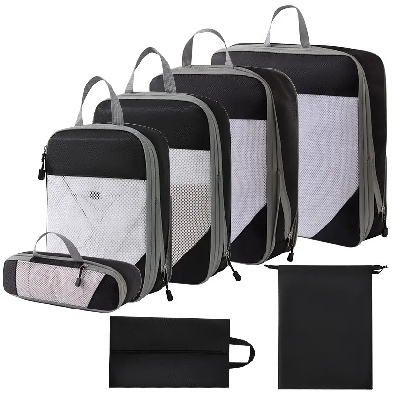 Groothandel Custom 7 Set Compressie Verpakking Kubussen Lichtgewicht Uitbreidbare Reiskleding Verpakking Organizer Tas Set Met Sokken Tas