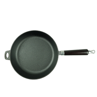 Poêle à frire ronde en fonte avec revêtement antiadhésif à l'huile végétale, manche long en bois 26 cm, 10,2 pouces, ustensile de cuisine
