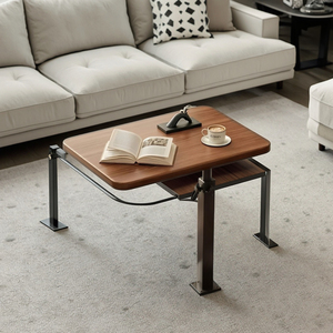Telaio del Letto Semplice <span class=keywords><strong>e</strong></span> Mobile con <span class=keywords><strong>Tavolino</strong></span> Laterale Sollevabile, <span class=keywords><strong>Tavolino</strong></span> da Caffè in <span class=keywords><strong>Legno</strong></span> <span class=keywords><strong>e</strong></span> Scaffale Portaoggetti, Comodino Stile Pannello - Product Image 2