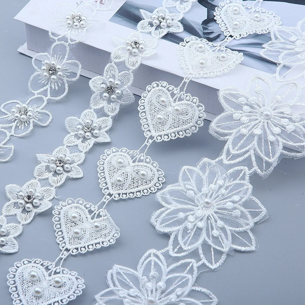3D Fleurs luxe élégant fait à la main paillettes perle Perles Broderie Dentelle Applique Garniture Col Décolleté Robe Vêtements Decora