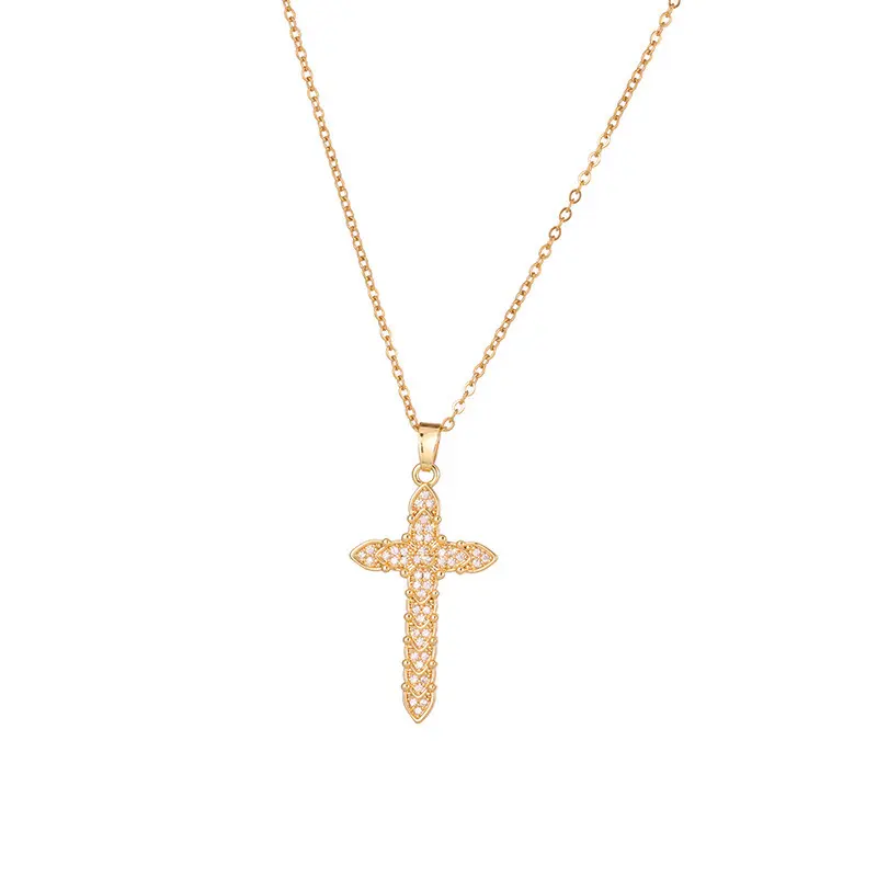 Religiöse Halskette Zirkonia Schiebe-Kreuz-Scharm-Halsband Goldkreuz Anhänger Strass-Scharm Damen-Schmuck-Halsband