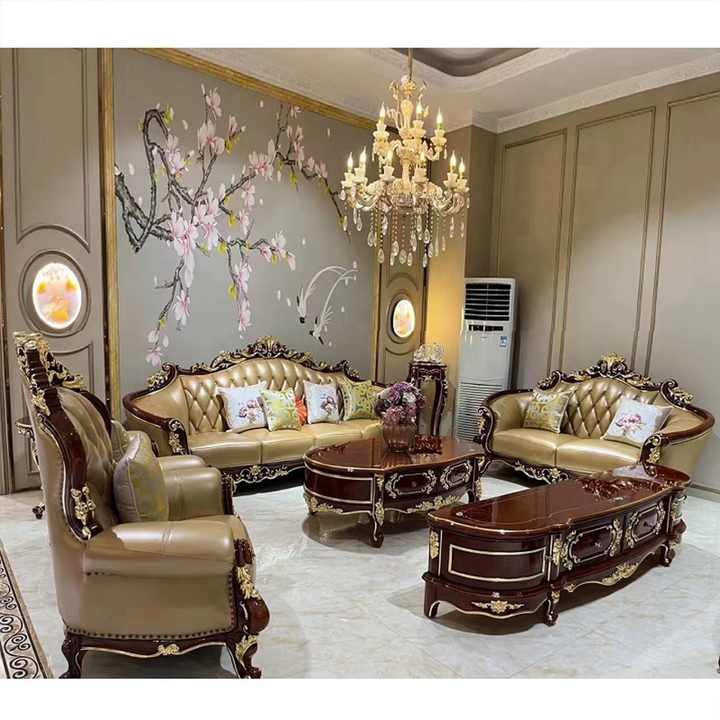 Luxury living room home furniture sets European style Exquisite carve