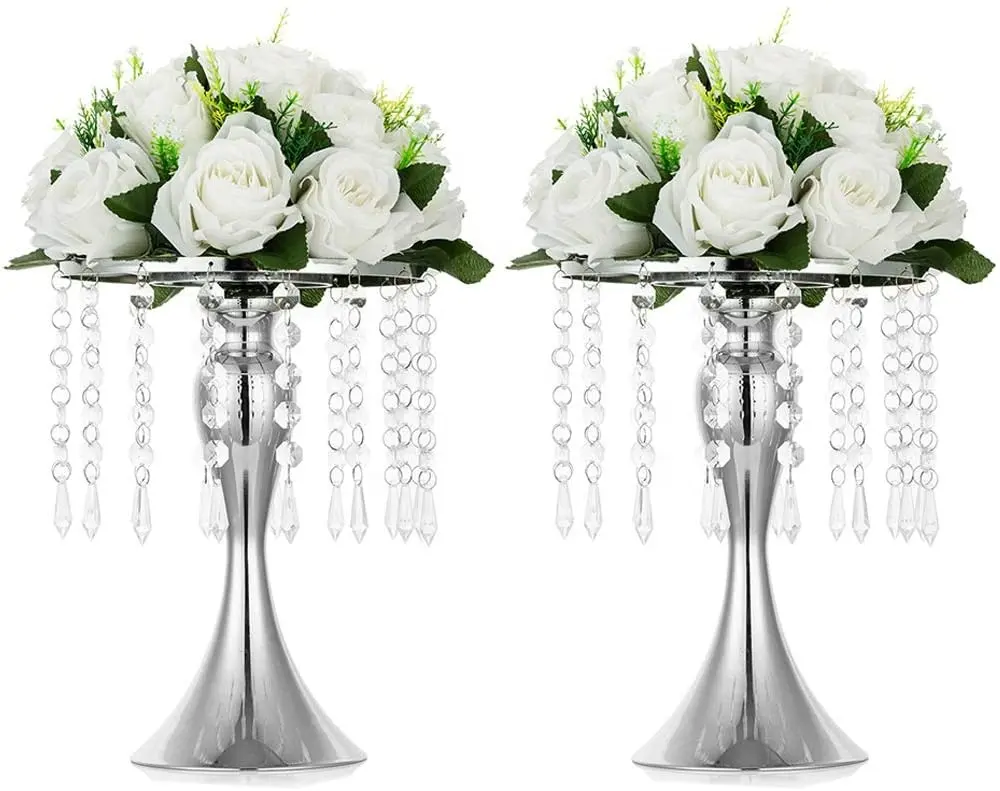 Vasos para mescas de flores de cristal prateado, suporte de flores para aniversário cerimônia festa de aniversário