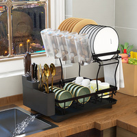 Support de rangement de cuisine en métal à double niveau multifonctionnel pour vaisselle et bols, idéal pour égouttoir d'évier et usage domestique - Vente en gros