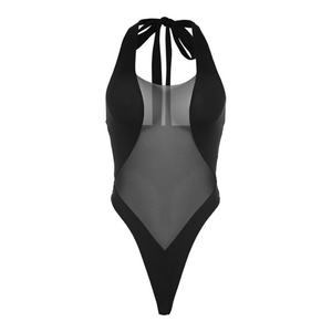 Maillot de bain une pièce personnalisé pour femme, coupe ajustée aux hanches, style combinaison, épaules dénudées, avec empiècements en maille transparente, pour la plage - Product Image 2
