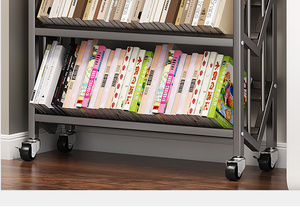 Cổ Điển Freestanding Xách Tay 2 Lớp Bằng Gỗ Góc Hiển Thị Tủ Kệ Sách Với Bánh Xe - Product Image 2