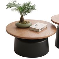 Ensemble de tables basses gigognes en bois massif style crème, table d'appoint ronde minimaliste moderne pour petit salon