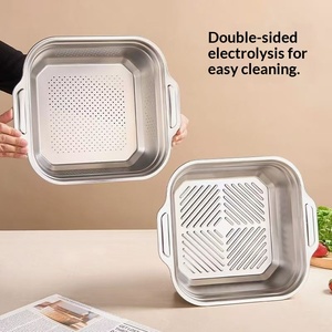 Bol égouttoir en acier inoxydable de qualité alimentaire avec doubles poignées, panier de drainage amovible pour le lavage des légumes et des fruits - Product Image 3