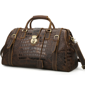 New Design <strong>Extra</strong> <strong>Large</strong> Luxury Brown Duffel Bag Crocodile Pattern Genuine Leather Carry <strong>Holdall</strong> <strong>Large</strong> Capacity Drop Shipping - Product Image 2