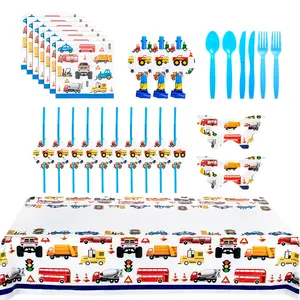 Cheap Kids Birthday Party Set Cars Trucks Birthday Party Supplies Pack Bundle Includes Paper Plates, Napkins, Cups, Cutlery Set