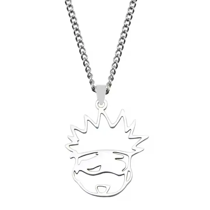 Kalung liontin baja tahan karat Cosplay Gojo Satoru kalung liontin baja tahan karat Anime Jepang Jujutsu kassen untuk hadiah penggemar